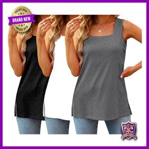 3 Pack Square Neck Tank Tops Sleeveless Tees Summer Casual Beach Wear